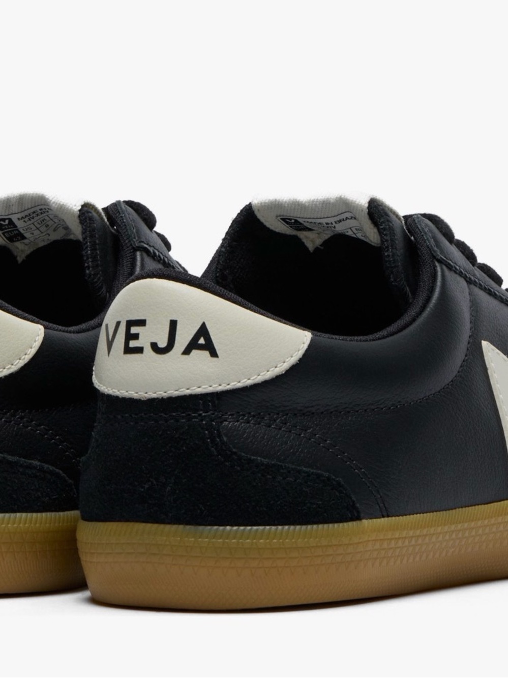 Veja Women’s Black Leather & Suede Sneakers with Cream Heel Tab